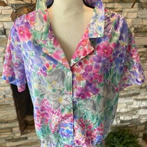 Womens Blouse House Joanna  Elastic Waist Watercolor Size 18 Vintage